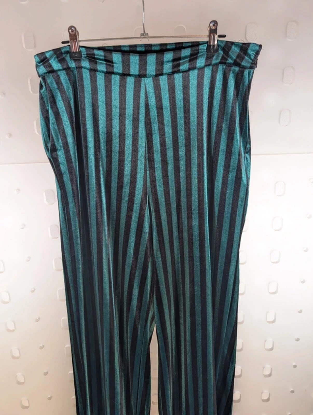 Soaked in Luxury velvet striped wide leg trousers medium gothic boho black green