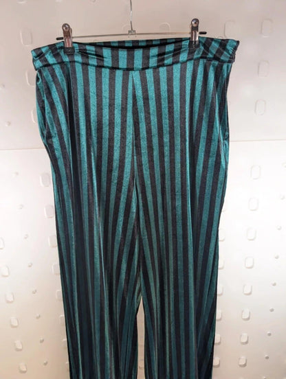 Soaked in Luxury velvet striped wide leg trousers medium gothic boho black green