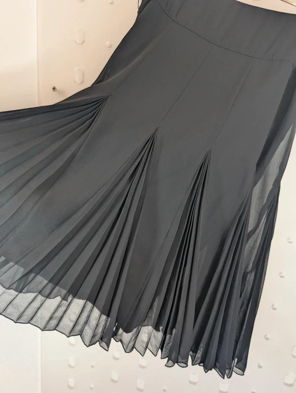 Coast Black Chiffon Godet Pleated Midi Skirt UK8