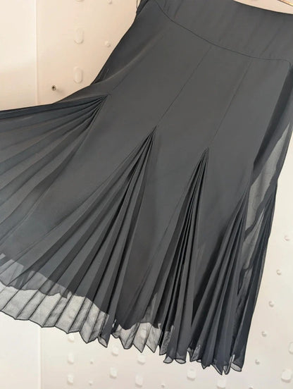 Coast Black Chiffon Godet Pleated Midi Skirt UK8
