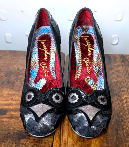 Irregular Choice silver owl face heels | EU 40 | UK7 Sequin detail