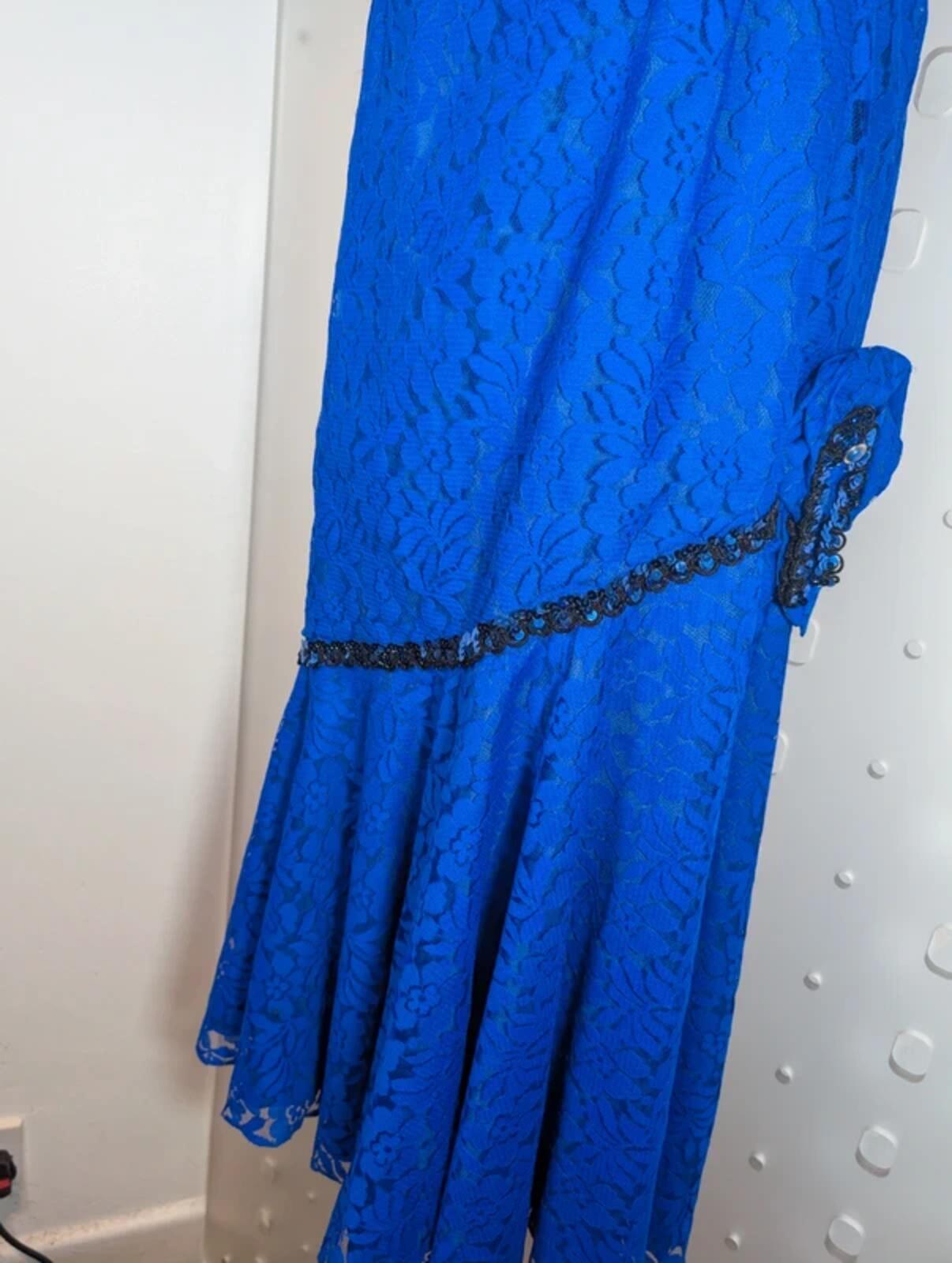 Vintage Blue Lace Maxi Dress Royal Blue UK14/16