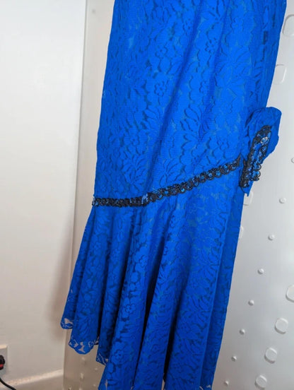 Vintage Blue Lace Maxi Dress Royal Blue UK14/16