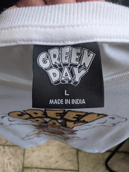 Green Day Dookie Band T-Shirt White Cropped Large
