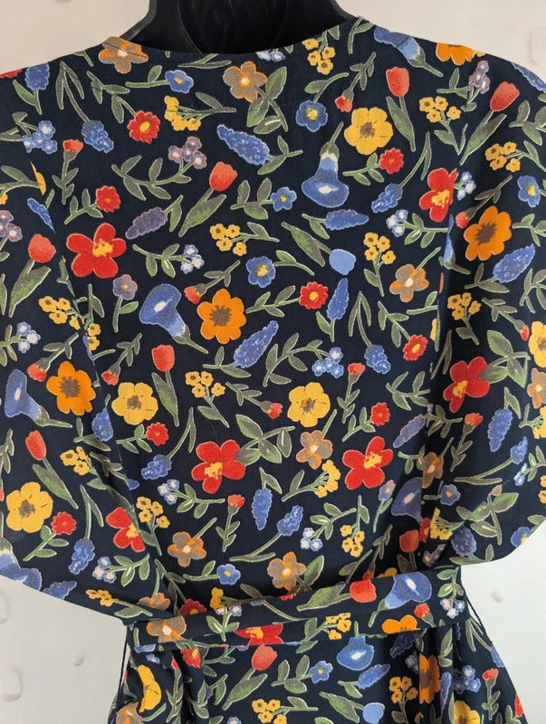 Vintage 90s Paul Mausner Navy Floral Button Through Dress UK12