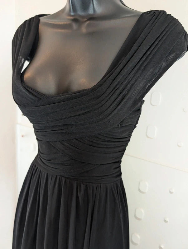 Topshop Black Ruched Mesh Mini Dress UK8 Gothic Y2K
