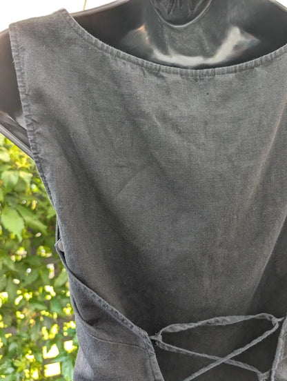 Wrap Black Linen Blend Tie Back Top UK6 Petite