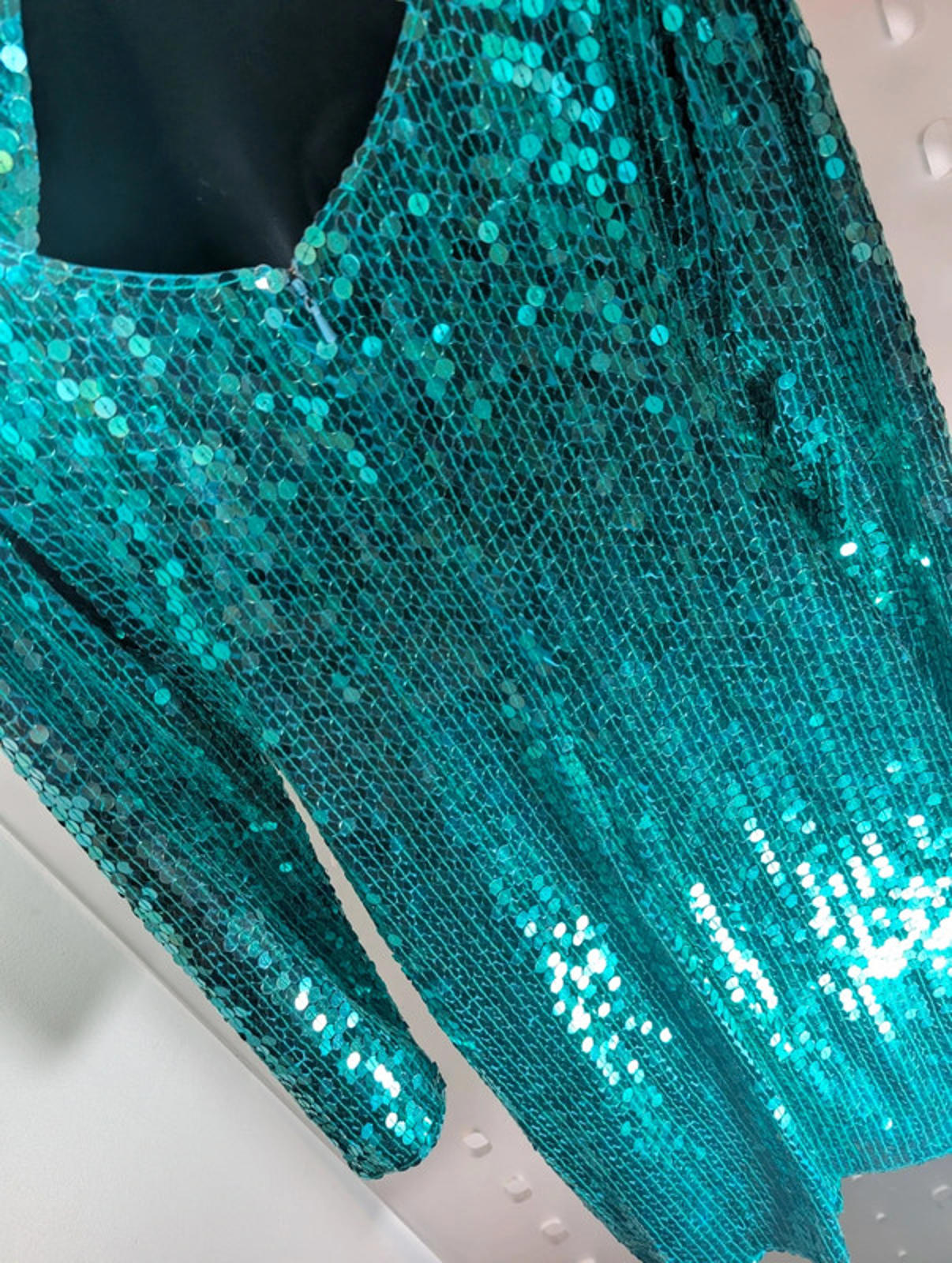 Nite Line Vintage 1980s Turquoise Sequin Cut-Out Dress – UK 12
