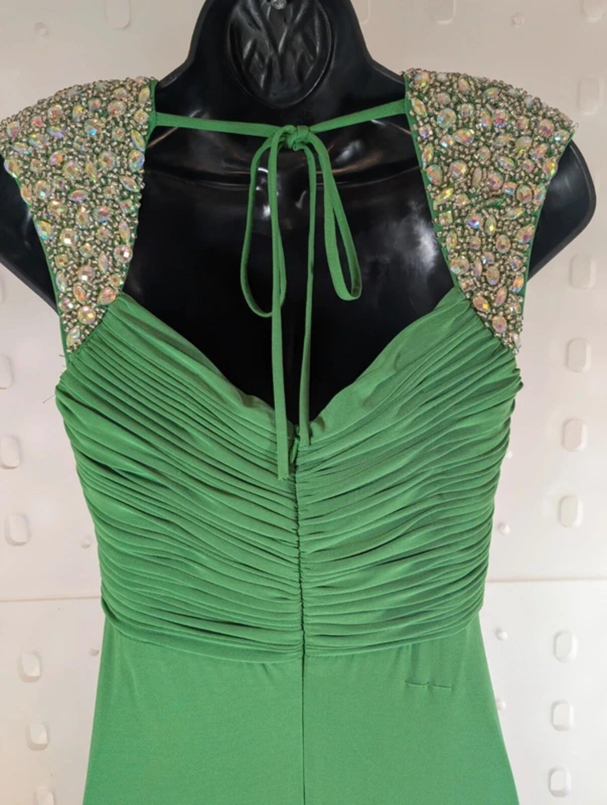 Capture by Hermione Green Evening Dress UK8 Embellished Straps Maxi Occasion