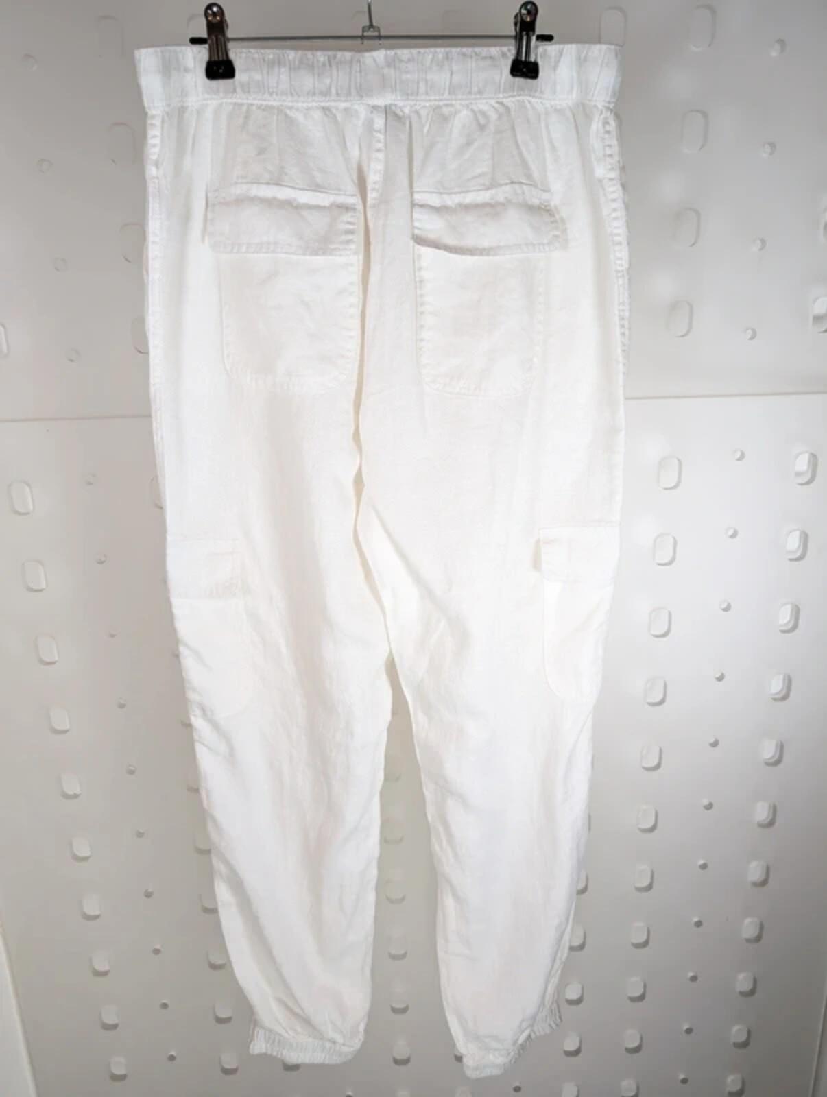Nicole Miller New York White Linen Cargo Trousers Relaxed Fit Large