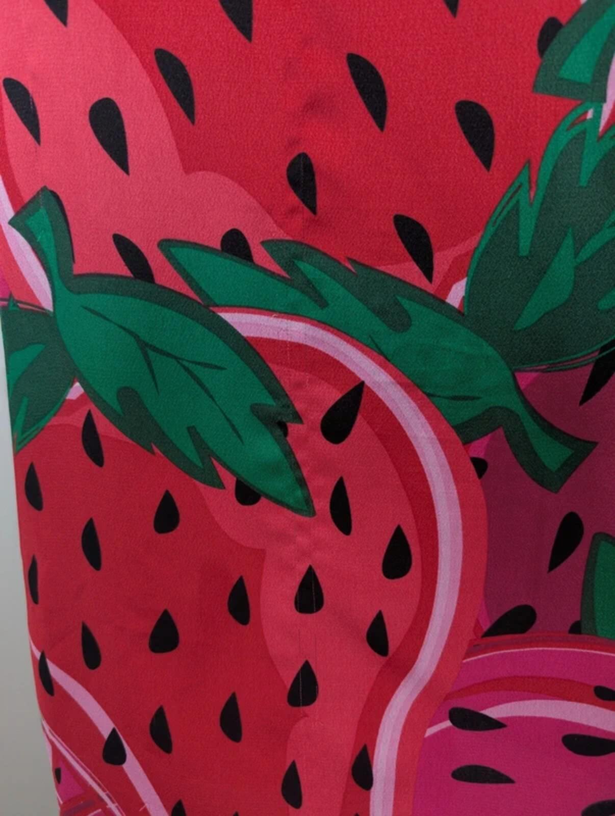 Never Fully Dressed Strawberry Print Satin Wrap Skirt Small