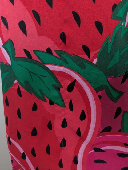 Never Fully Dressed Strawberry Print Satin Wrap Skirt Small