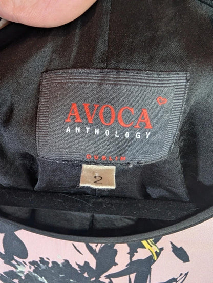 Avoca Anthology Dublin Bird Print Dress Size 2 Contrast Sleeve Artsy Floral