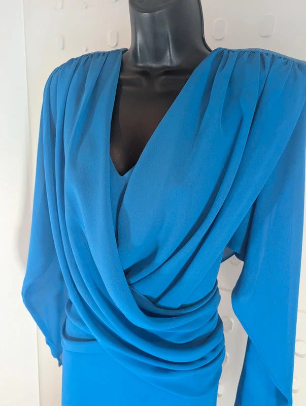 Vintage 80s Parigi Electric Blue Statement Dress UK10