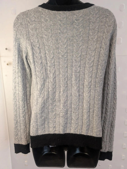 Paul Costelloe Pure Cashmere Cardigan – Grey & Black Trim