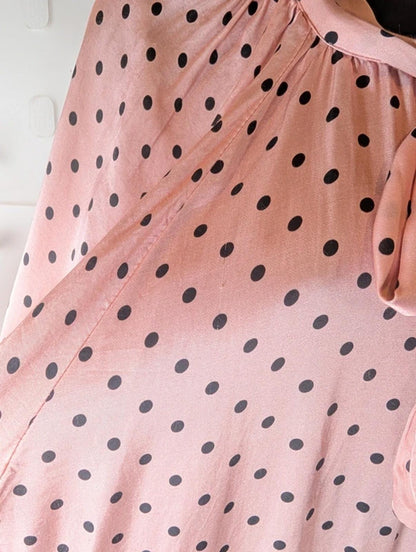 J&L Paris Made in Italy Pink Polka Dot Silk Blend Pussy Bow Blouse