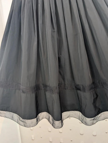 Coast Black Taffeta Fit & Flare Dress UK12 Gothic Sheer Panel