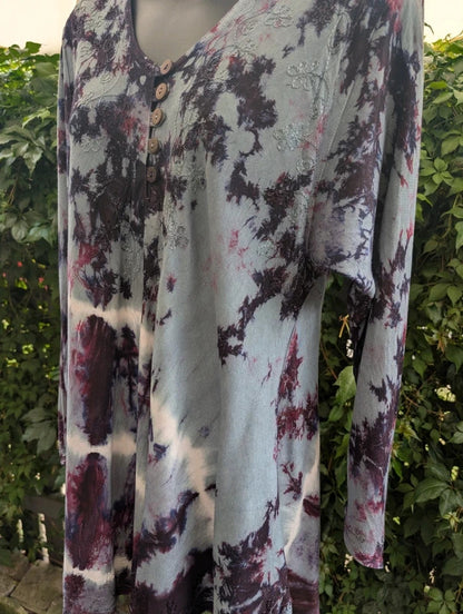 Boho Tie Dye Embroidered Witchy Tunic Top S/M