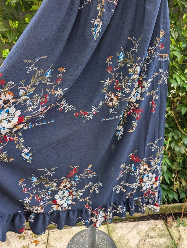 Mela London Floral Wrap Maxi Dress Navy UK14