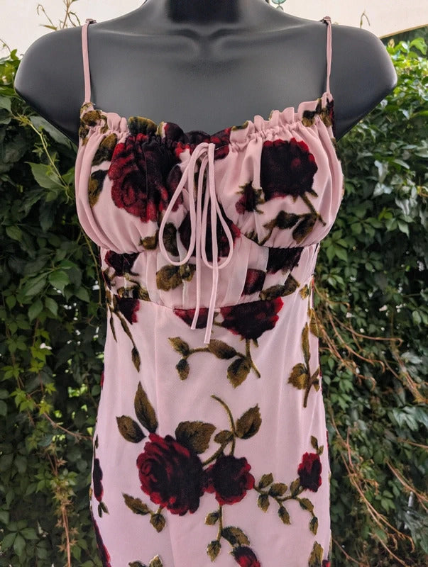 Rare London Burnout Velvet Rose Maxi Dress UK8