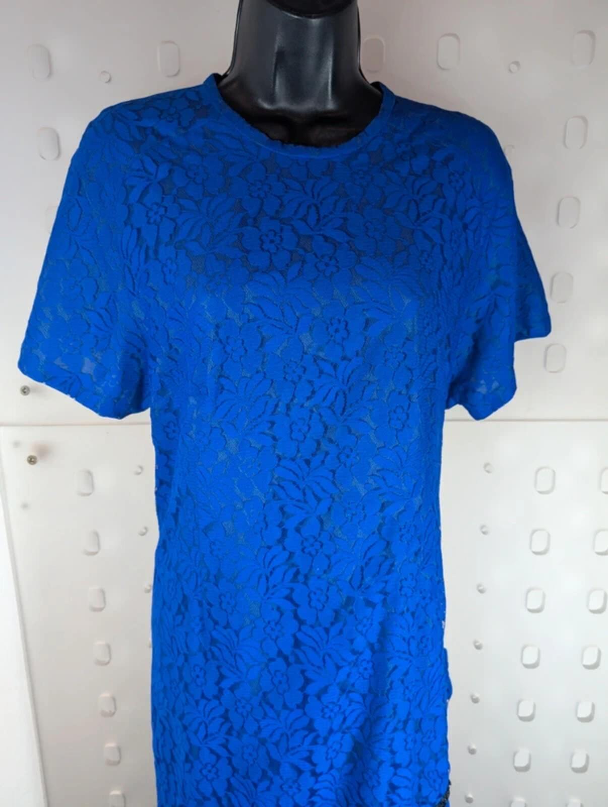 Vintage Blue Lace Maxi Dress Royal Blue UK14/16