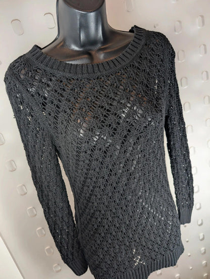 Laura Ashley Black Crochet Knit Top | UK 8 | Button Back | Whimsigoth