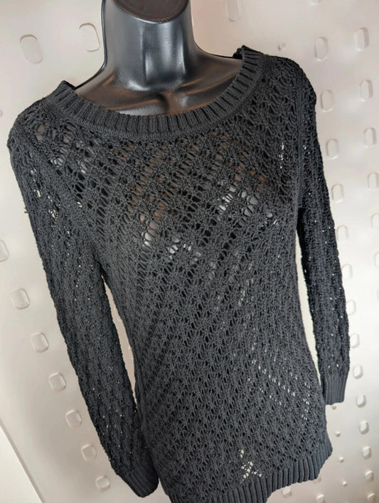 Laura Ashley Black Crochet Knit Top | UK 8 | Button Back | Whimsigoth
