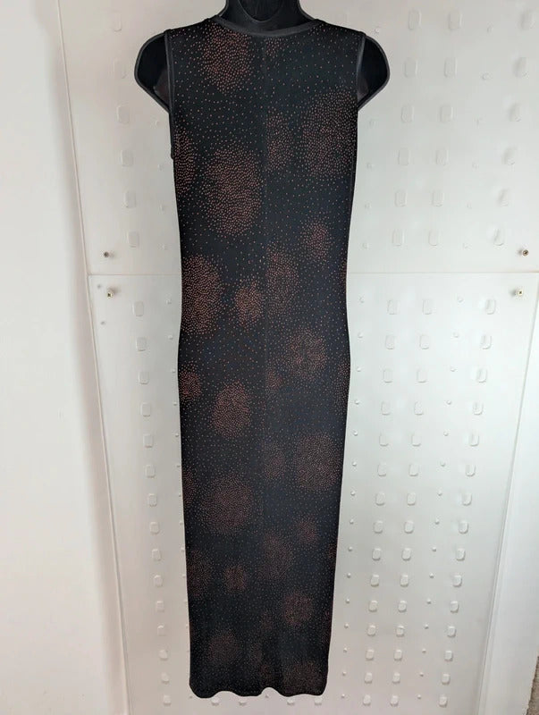 Vintage 90s New Look Black Orange Maxi Dress UK12-14