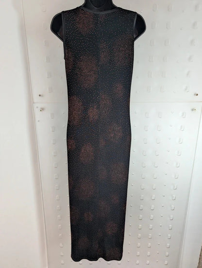 Vintage 90s New Look Black Orange Maxi Dress UK12-14