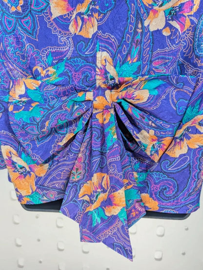 Vintage Melissa Purple Paisley Blouse Statement Bow Back Iridescent 80s Style