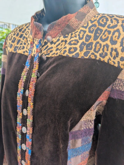 Vintage Tullo Mixed Media Velvet Patch Jacket Brown UK14
