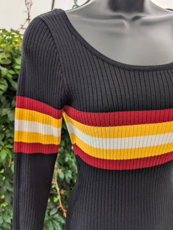 LU NYC Retro Stripe Ribbed Jumper Dress Black Size M