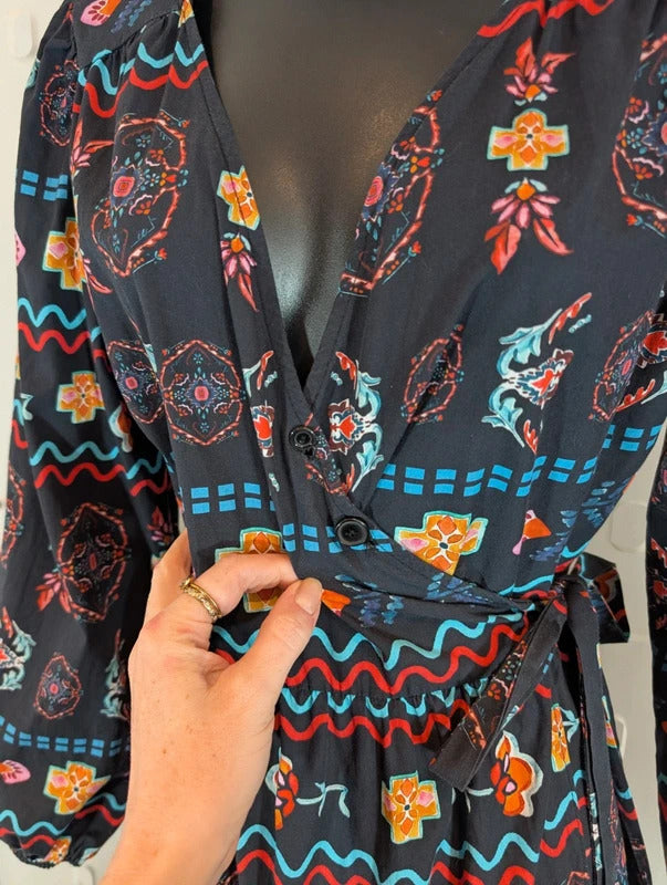 Never Fully Dressed Printed Cotton Wrap Dress UK12