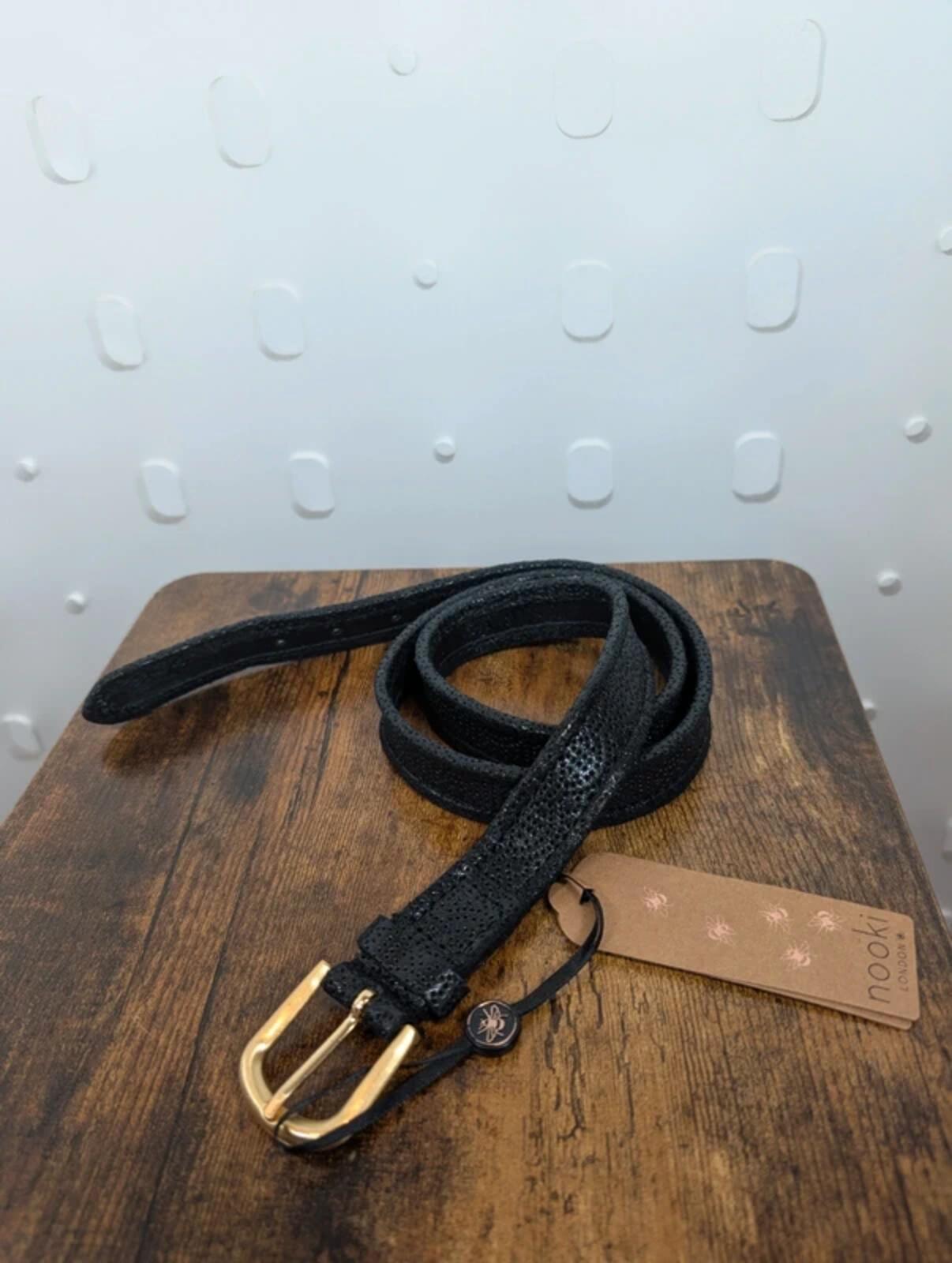 Nooki London Kenwood Leather Belt Metallic Black M/L NWT