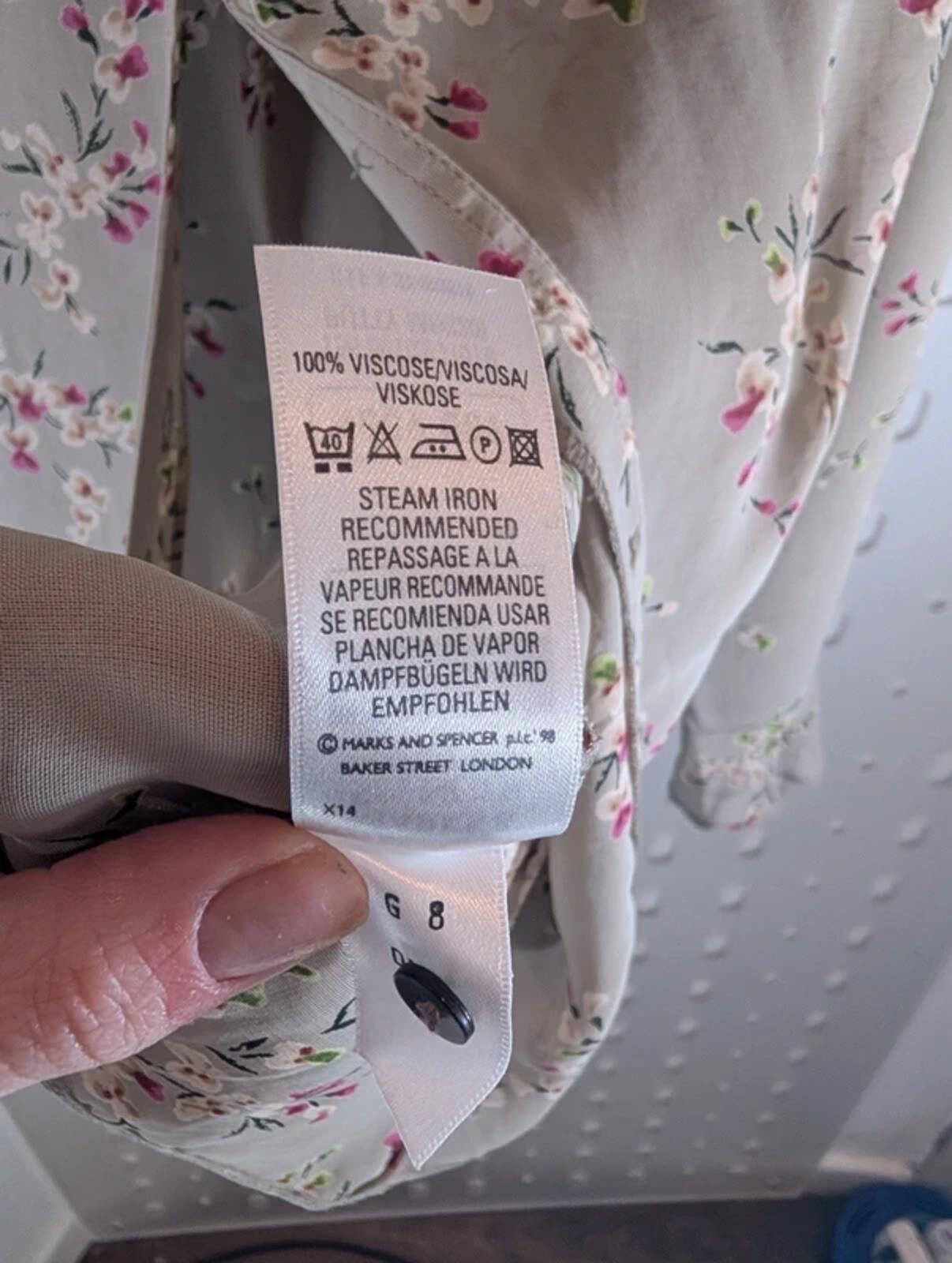 Vintage St Michael M&S Floral Blouse UK18–20 Viscose Frill Sleeve