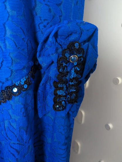 Vintage Blue Lace Maxi Dress Royal Blue UK14/16