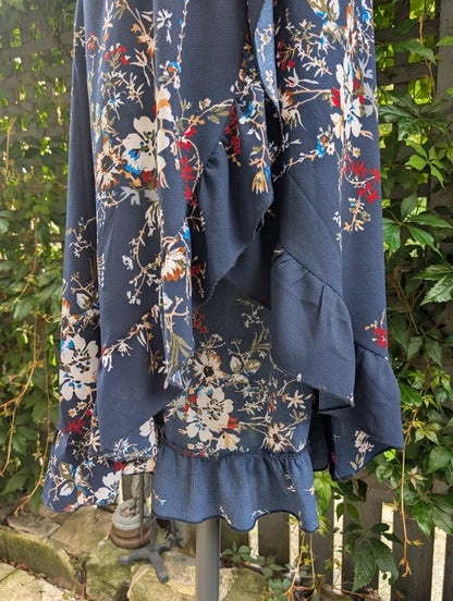 Mela London Floral Wrap Maxi Dress Navy UK14