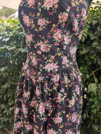 Vintage Laura Ashley Green Label Floral Cotton Dress UK12