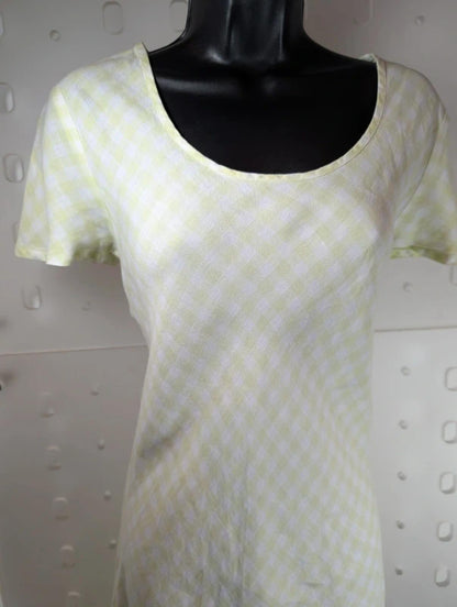 Vintage Laura Ashley Green Label Check Maxi Dress White Yellow UK12/14