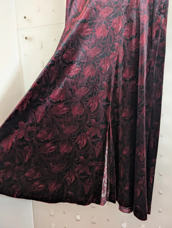 Vintage Alexon Burgundy Velvet Maxi Skirt UK10/12 Made in Great Britain