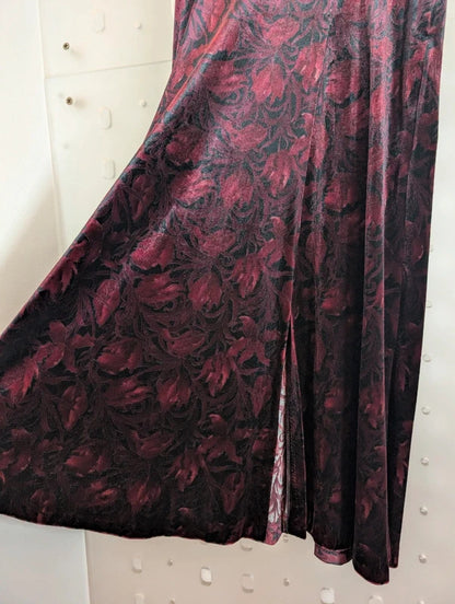 Vintage Alexon Burgundy Velvet Maxi Skirt UK10/12 Made in Great Britain