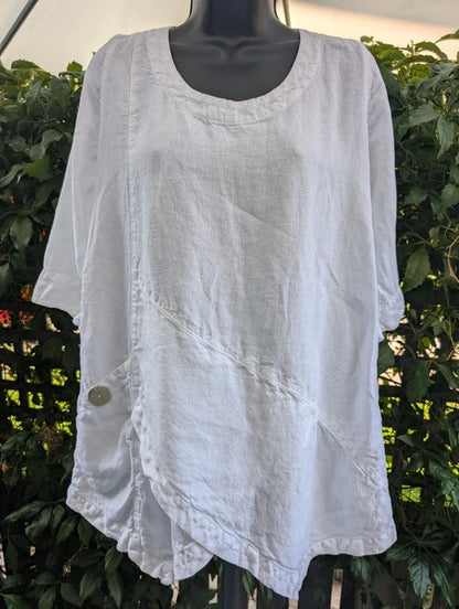 Pure Linen Asymmetric Dress White UK8