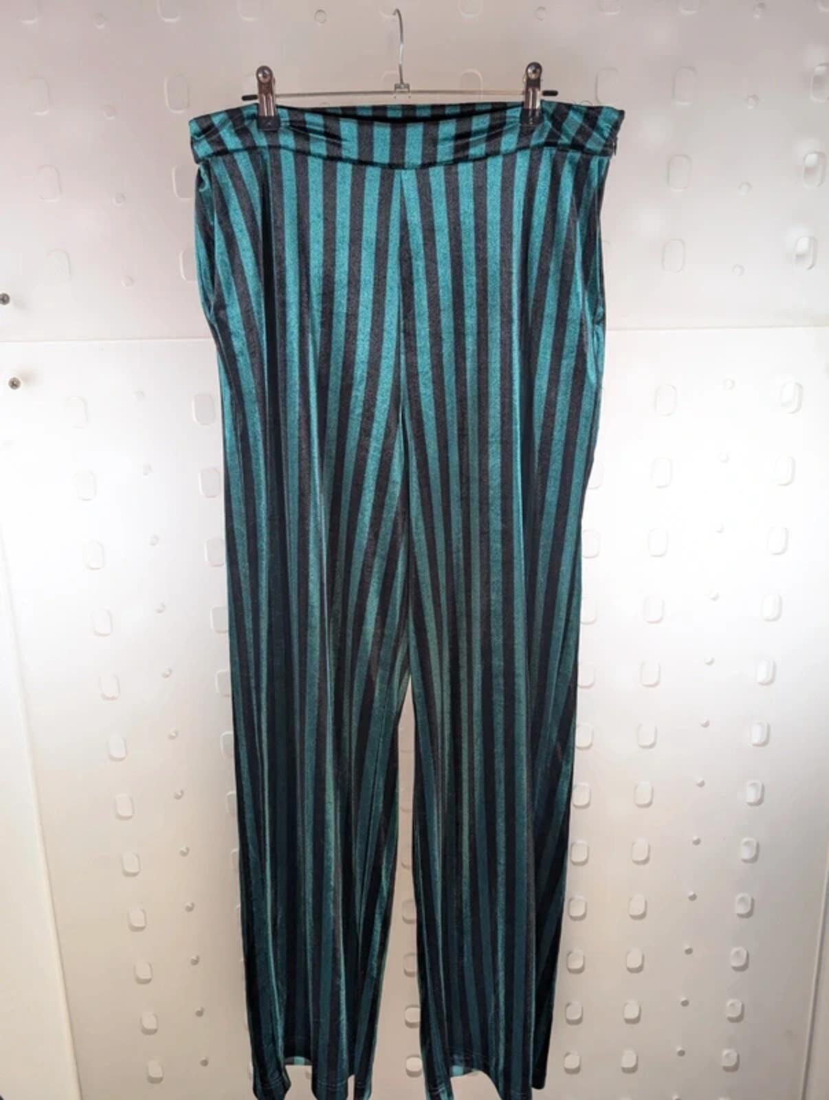Soaked in Luxury velvet striped wide leg trousers medium gothic boho black green
