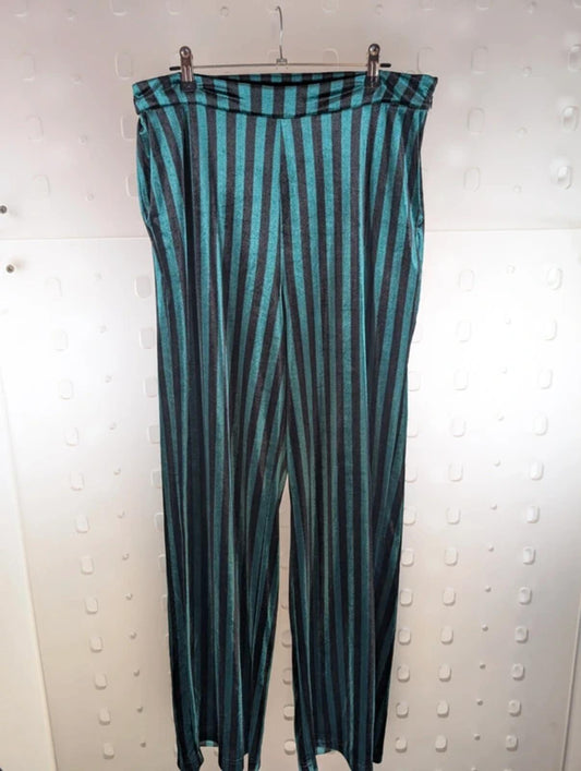 Soaked in Luxury velvet striped wide leg trousers medium gothic boho black green