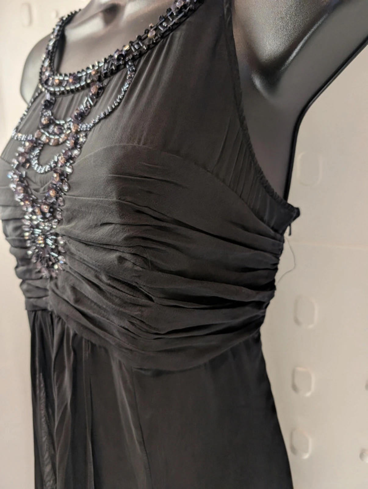 Monsoon Black Silk Beaded Maxi Evening Dress UK 16