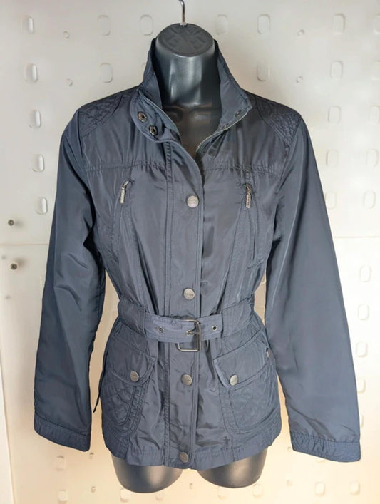 Maine New England Utility Jacket UK10 Navy Belted Quilted Detail Elbow Patch