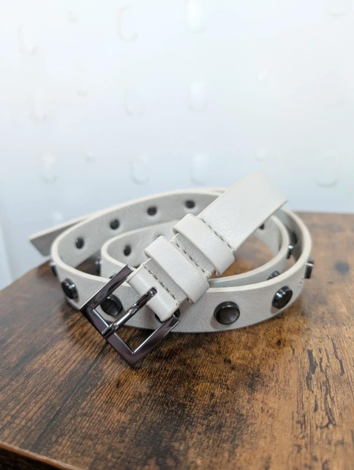 Mint Velvet Studded Leather Belt White M/L