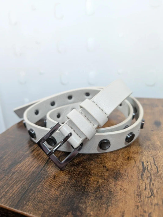 Mint Velvet Studded Leather Belt White M/L