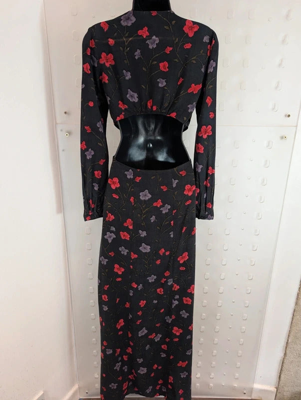 Reformed Charcoal Floral Cut Out Maxi Dress Small