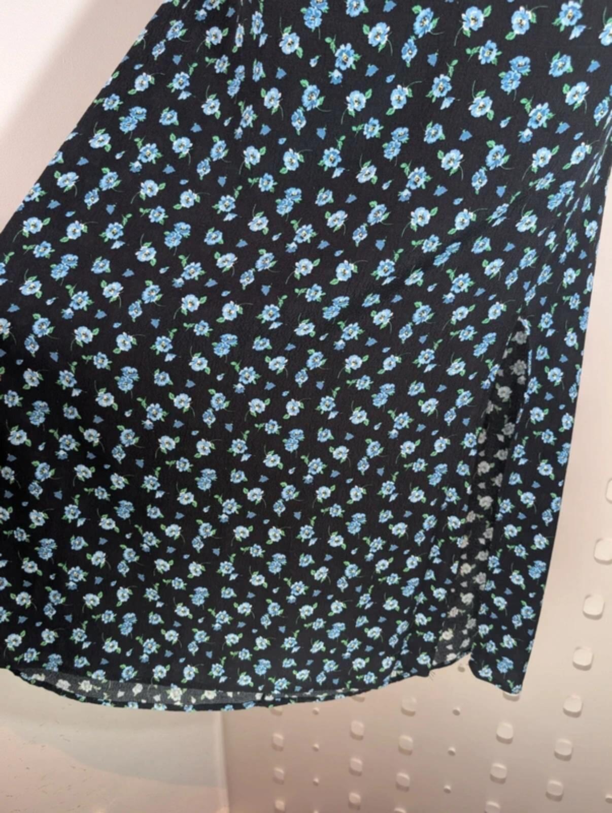 Nobody's Child Floral Maxi Dress Black Blue Ditsy Print UK12